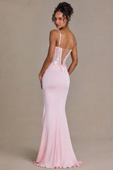 Embellished Lace Corset Gown in Baby Pink