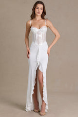 Embellished Lace Corset Gown in White
