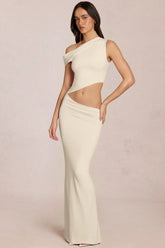 Asymmetric Drape Maxi Dress in Ivory
