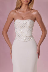 Embellished Corset Strapless Gown in Ivory