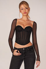 Corset Long-Sleeve Top in Black