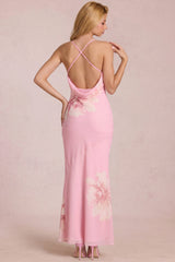Chiffon Maxi Dress in Pink Floral Print