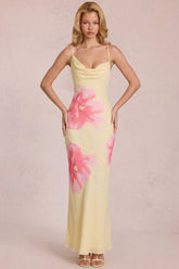 Chiffon Maxi Dress in Yellow Floral Print
