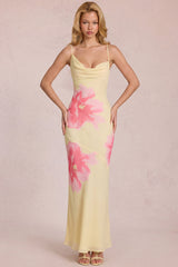 Chiffon Maxi Dress in Yellow Floral Print