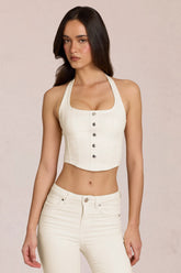 Denim Halterneck Corset Style Top in Ivory