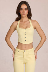 Denim Halterneck Corset Style Top in Lemon Yellow