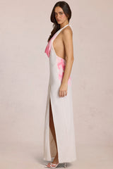 Chiffon Maxi Dress in White Floral Print
