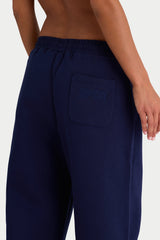 Brushed Jersey Wide-Leg Joggers in Classic Navy