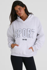 Soft Cotton Fleece Oversized Hoodie in Marl Grey