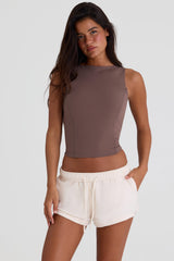 Brushed Jersey Elasticated Mini Shorts in Ecru