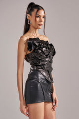 LOST AND FOUND FAUX LEATHER CROC CORSET IN DARK BROWN