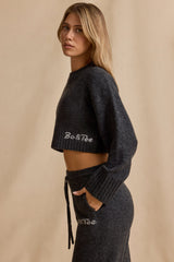 Ribbed Knit Cropped Jumper in Charcoal Marl