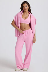 Soft Cotton Jersey Mid-Rise Wide-Leg Joggers in Baby Pink