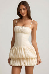 Satin Bubble Hem Corset Mini Dress in Ivory