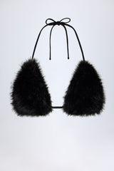 Faux Fur Triangle Bralette in Black