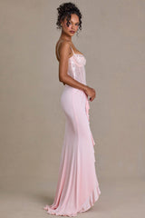 Embellished Lace Corset Gown in Baby Pink