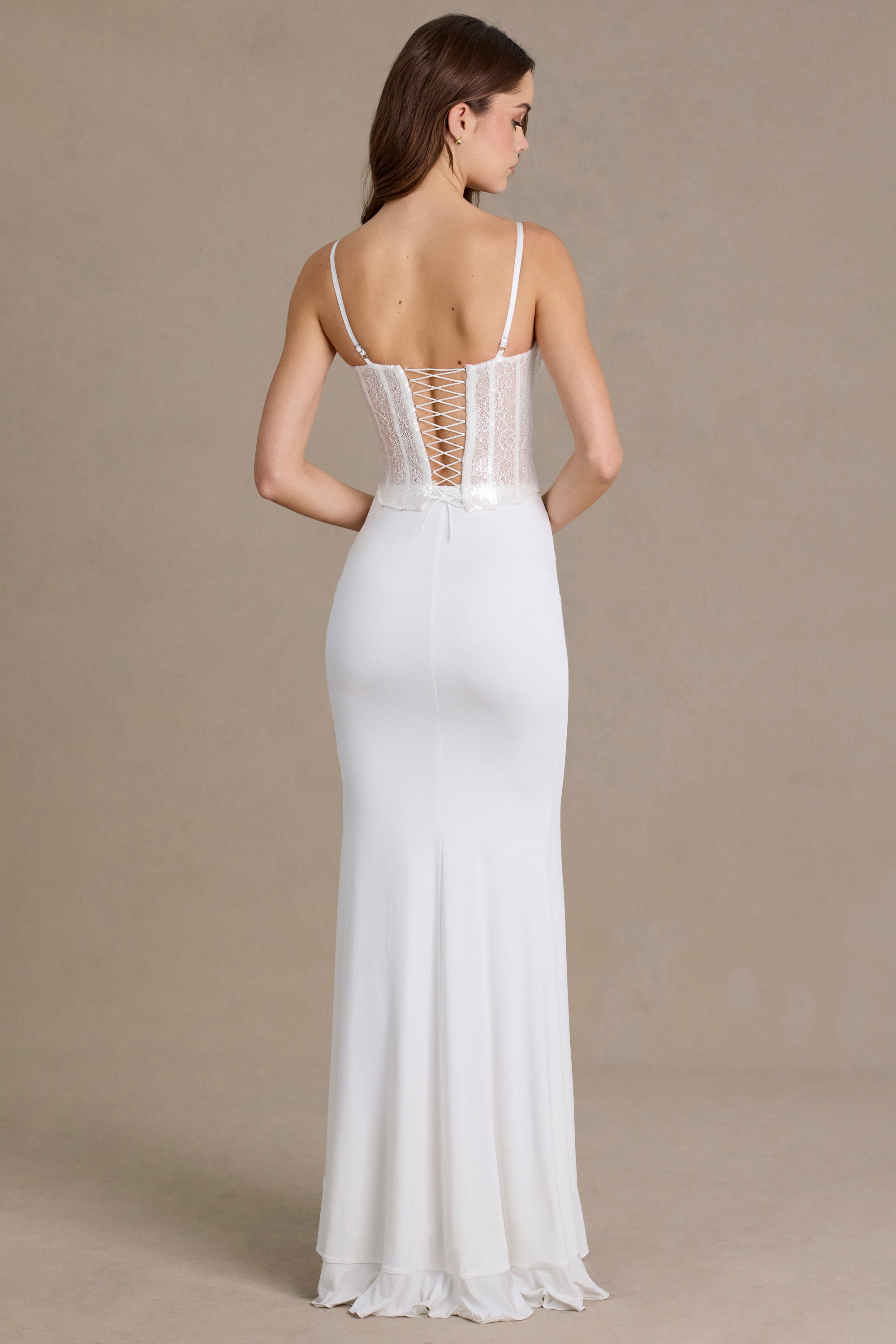 Embellished Lace Corset Gown in White