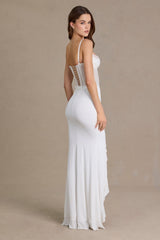 Embellished Lace Corset Gown in White