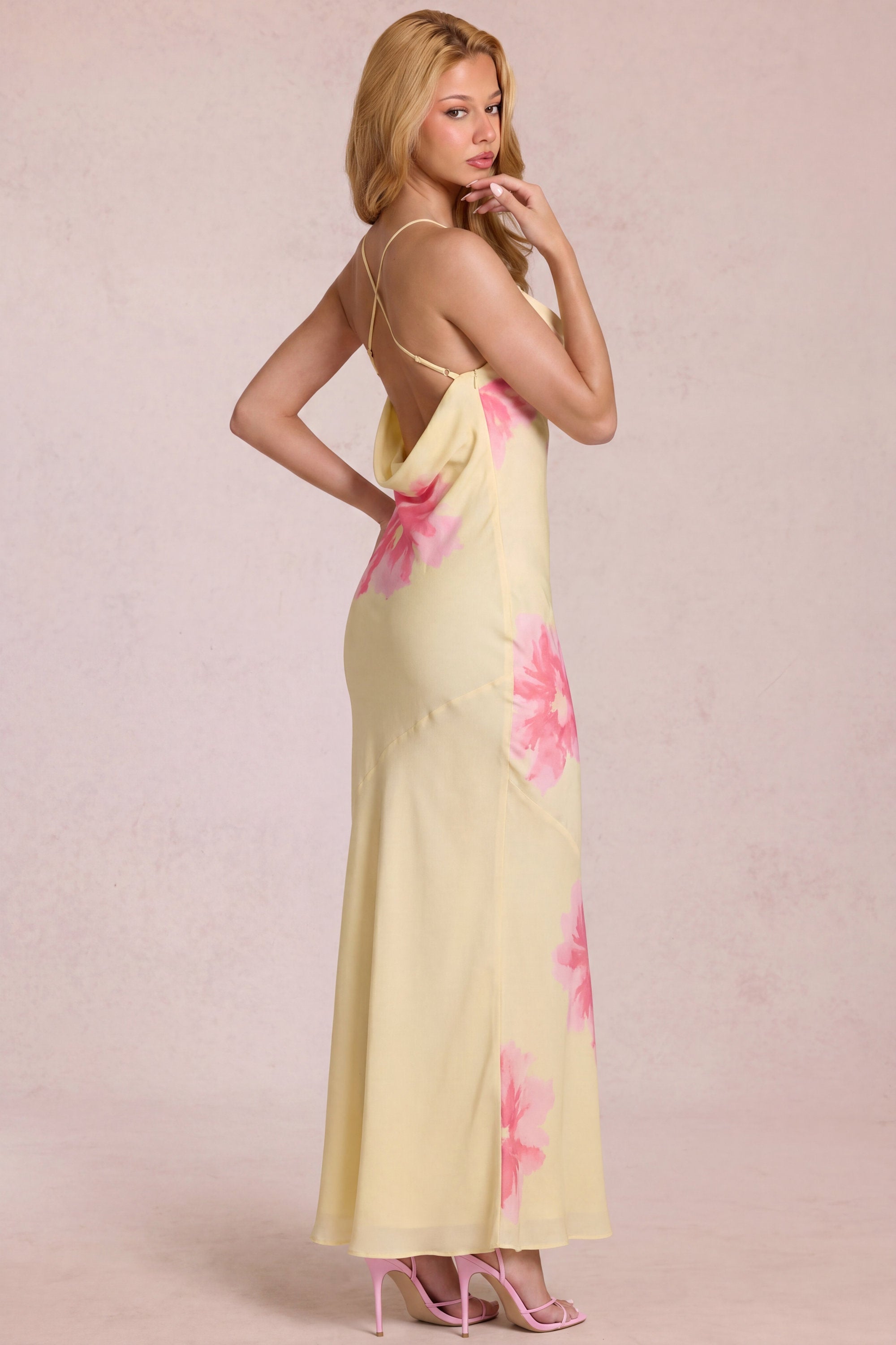 Chiffon Maxi Dress in Yellow Floral Print