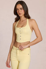 Denim Halterneck Corset Style Top in Lemon Yellow