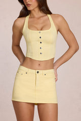 Denim Low-Rise Skort in Lemon Yellow