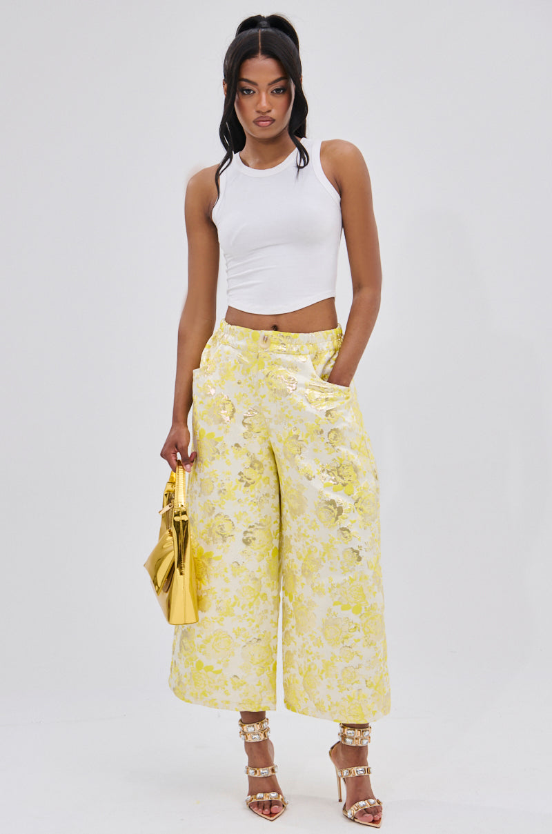 NO EXPECTATIONS CROPPED BROCADE PANTS