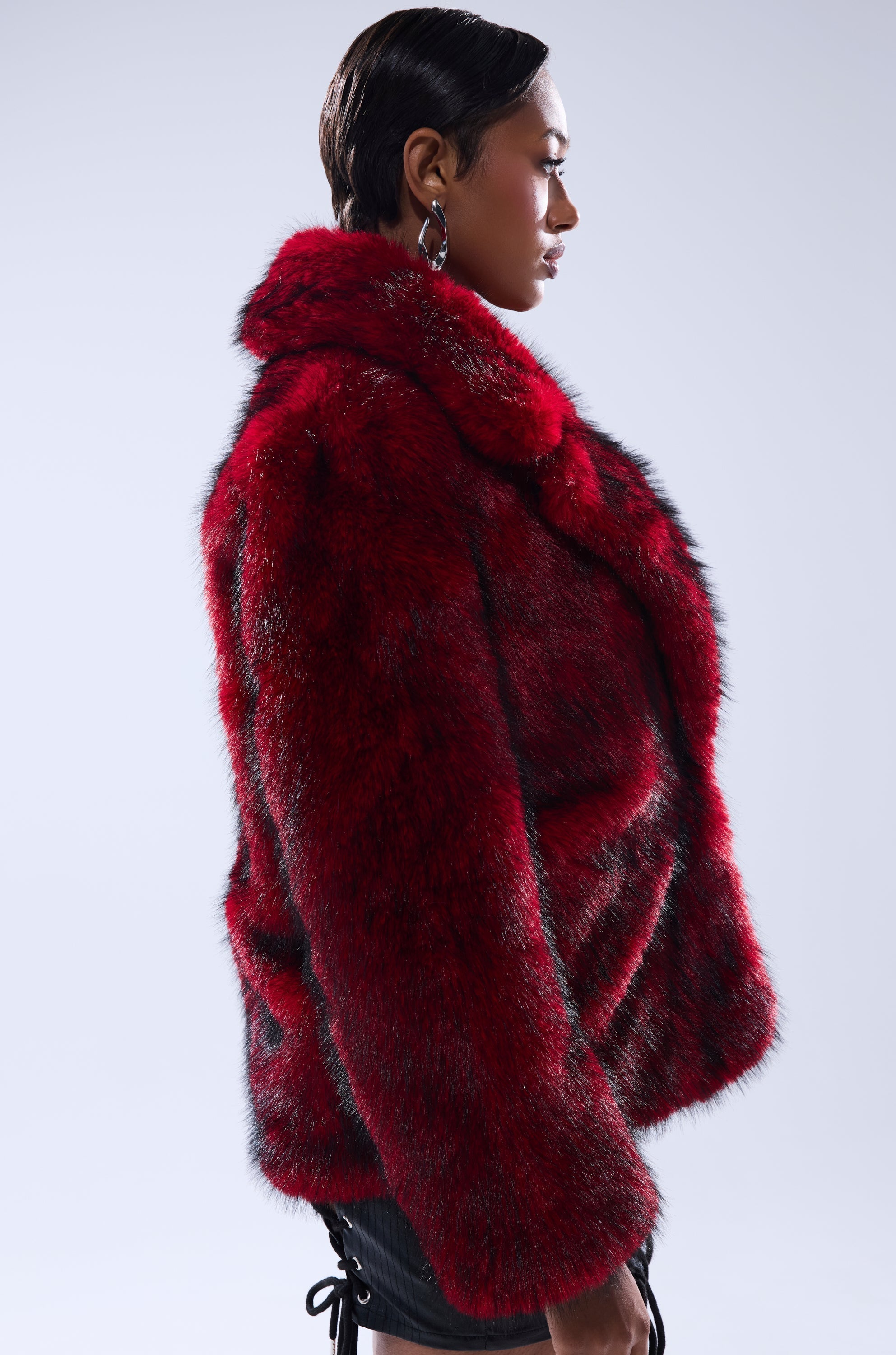 NO LOOKING BACK FAUX FUR IN RED MULTI