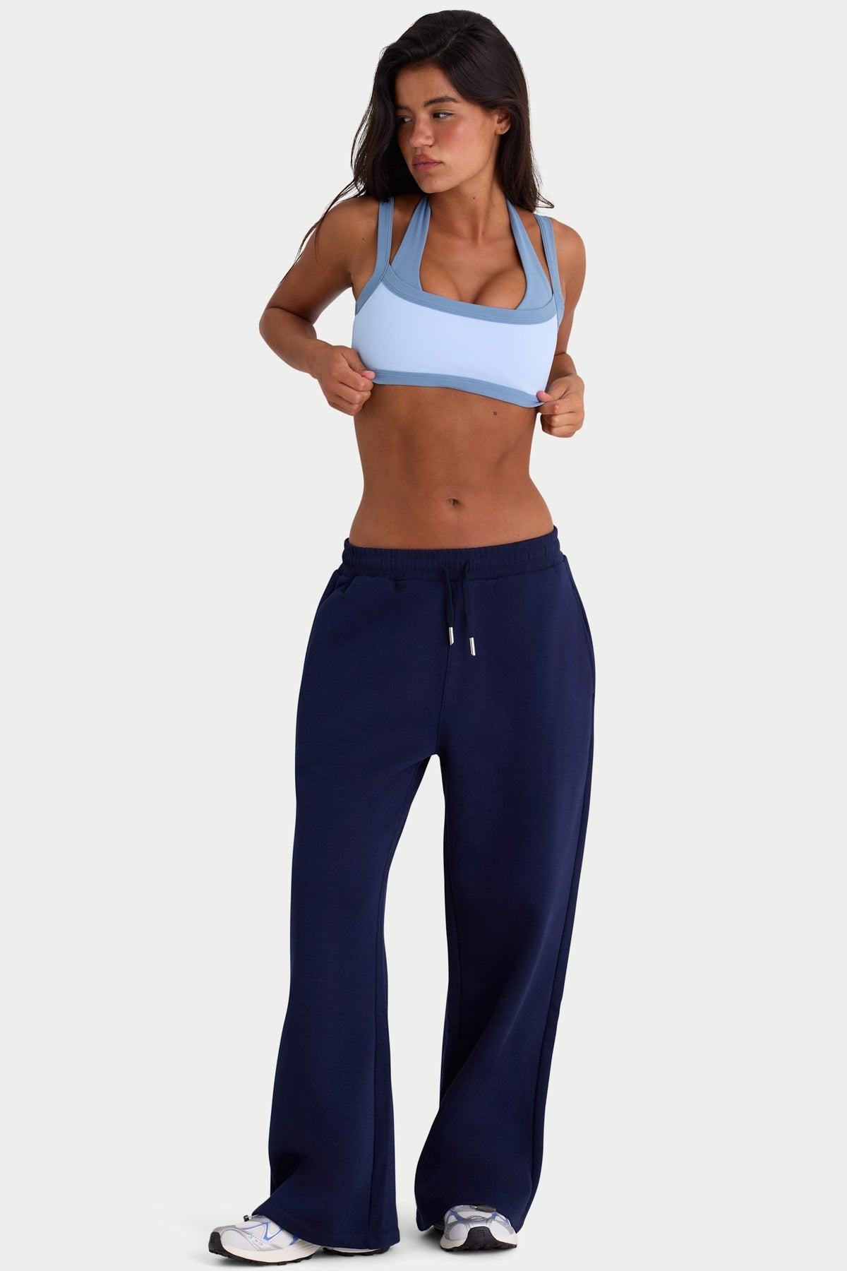 Brushed Jersey Wide-Leg Joggers in Classic Navy