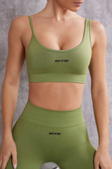 Asymmetric Sports Bra in Olive