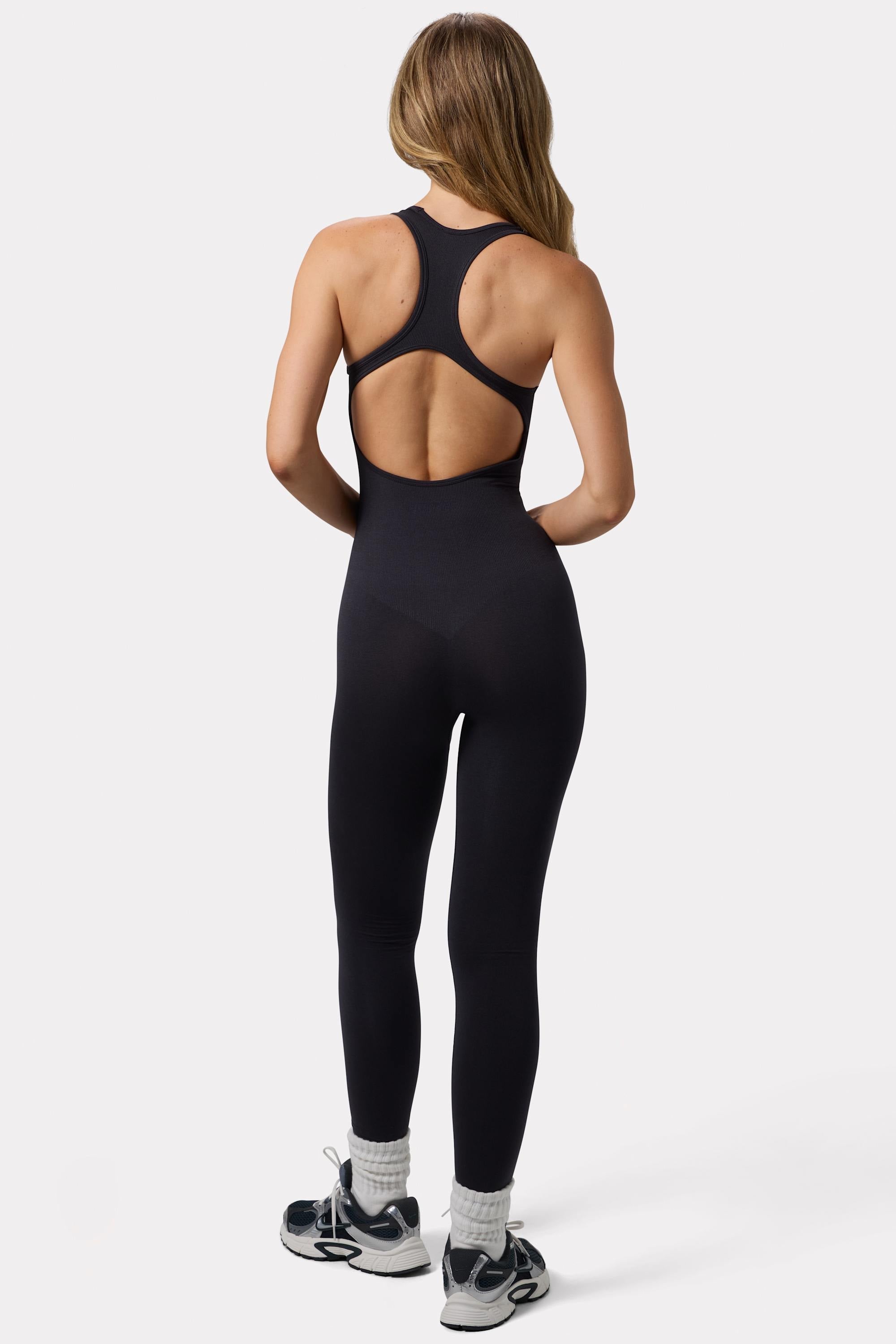 Open Back Define Luxe Unitard in Black
