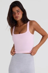 Seamless Soft Rib Square-Neck Tank Top in Powder Pink