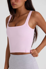 Seamless Soft Rib Square-Neck Tank Top in Powder Pink