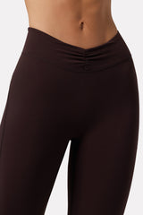 Soft Active Ruched Flared Trousers in Espresso