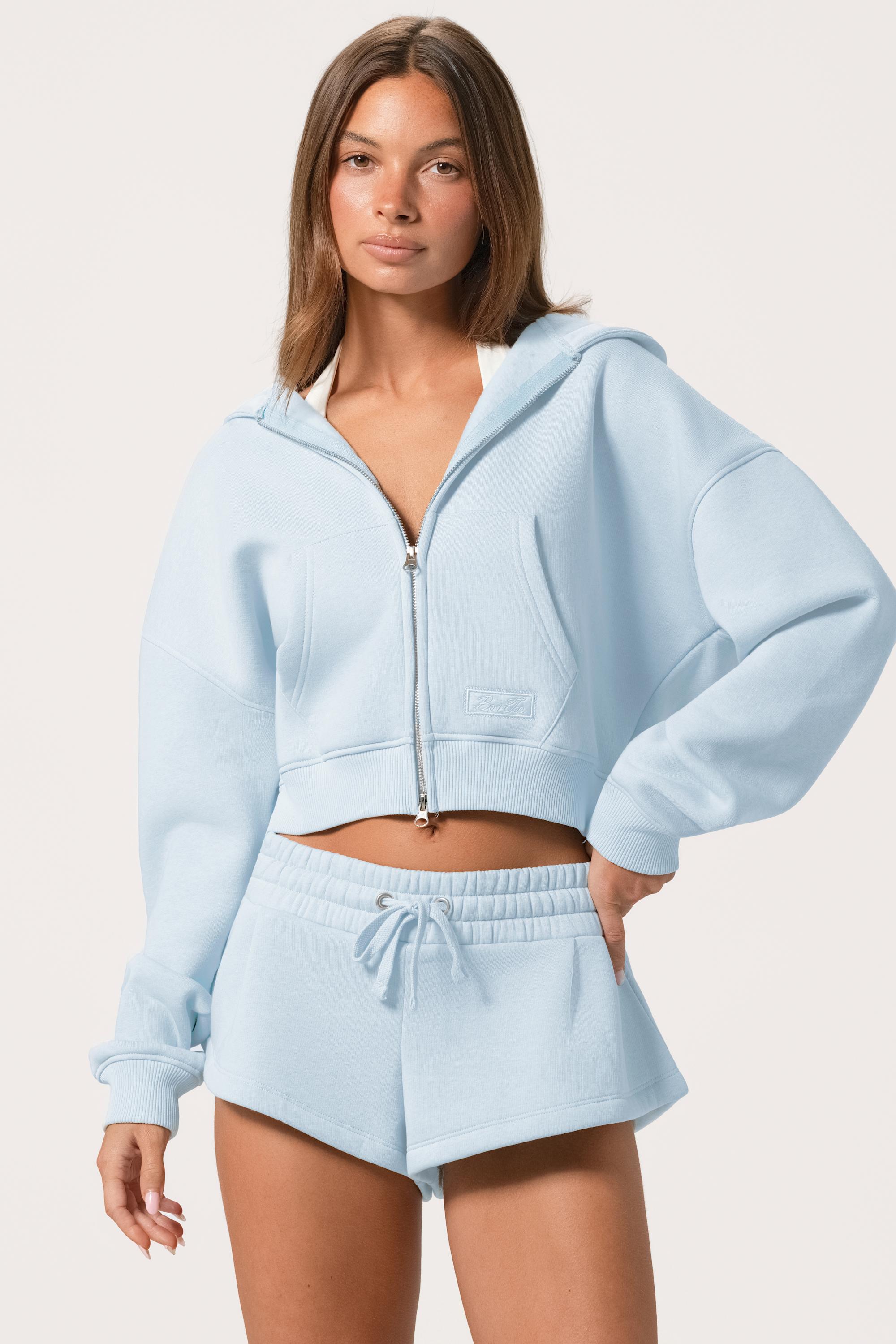 Oversized Zip-Up Hoodie  in Powder Blue
