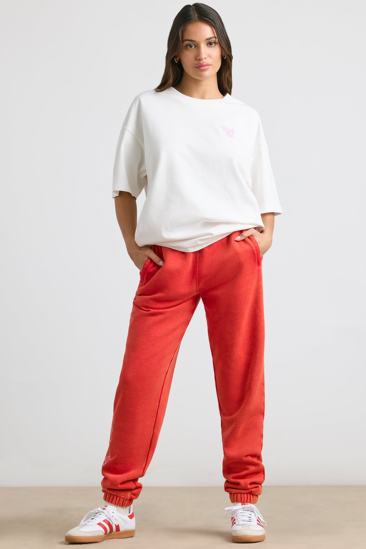 Brushed Jersey Oversized Joggers in Red