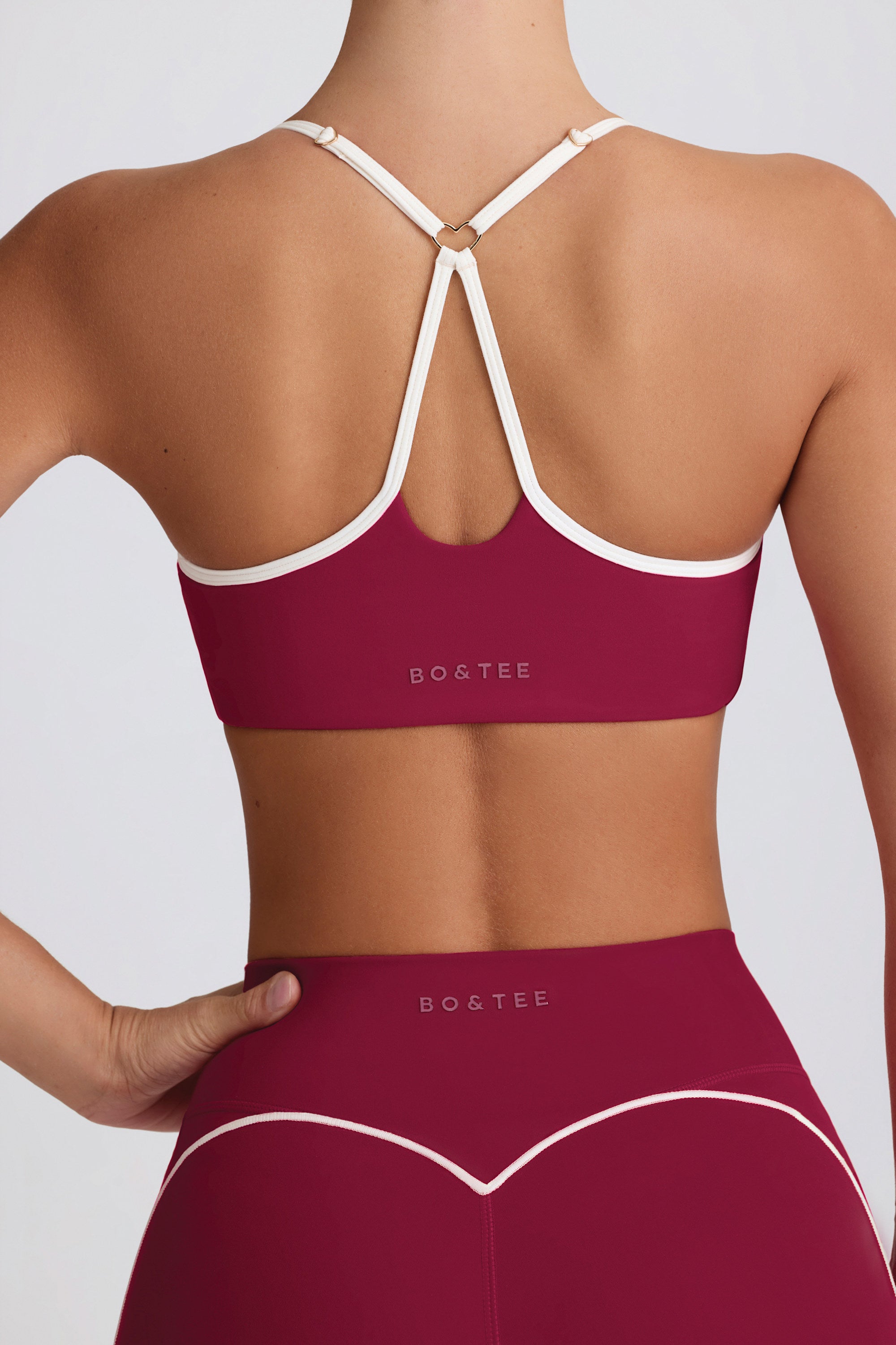 Soft Active Sweetheart-Neck Sports Bra in Burgundy