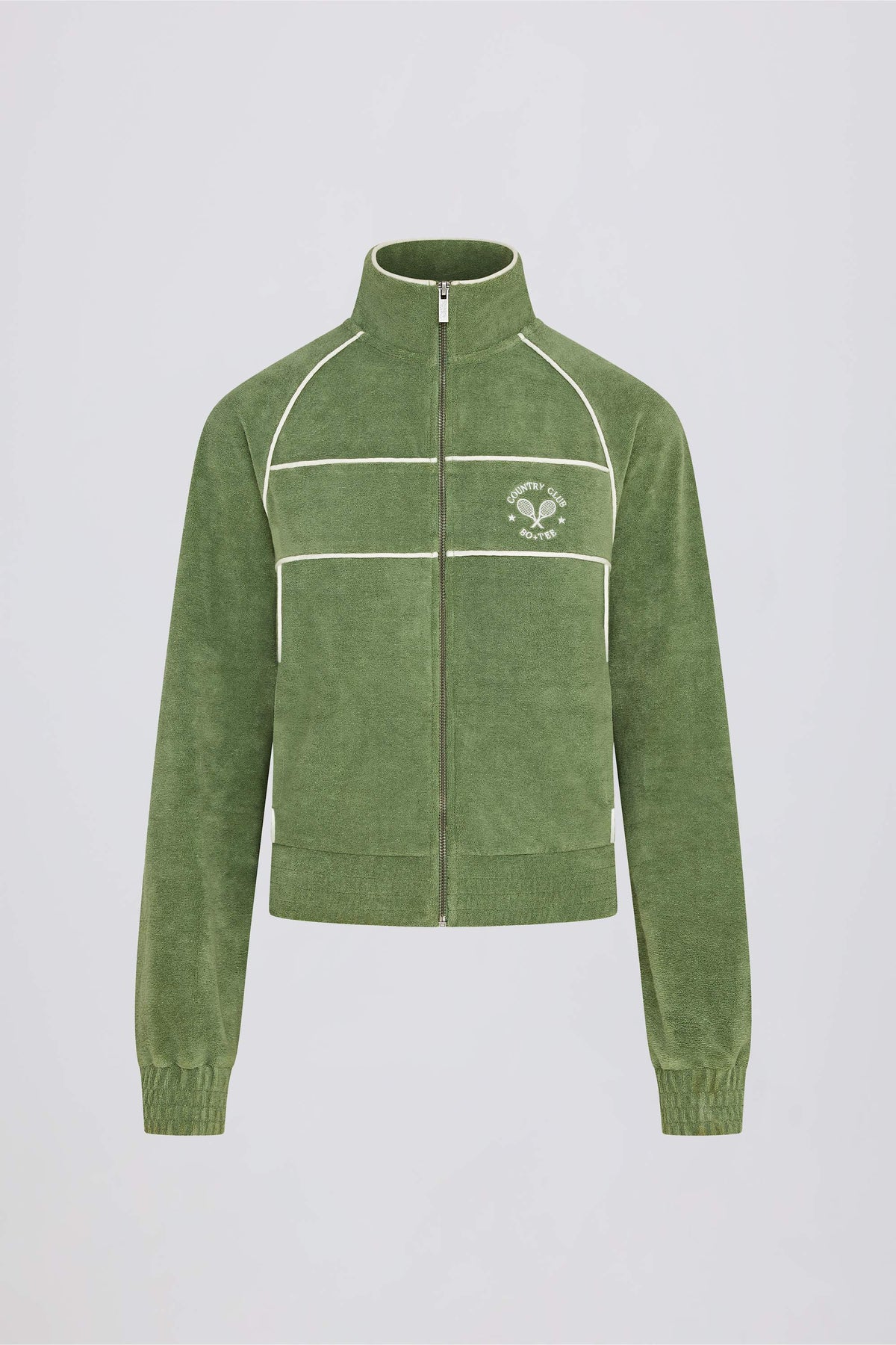 Terry Towelling Zip-Up Cropped Sweatshirt in Jade