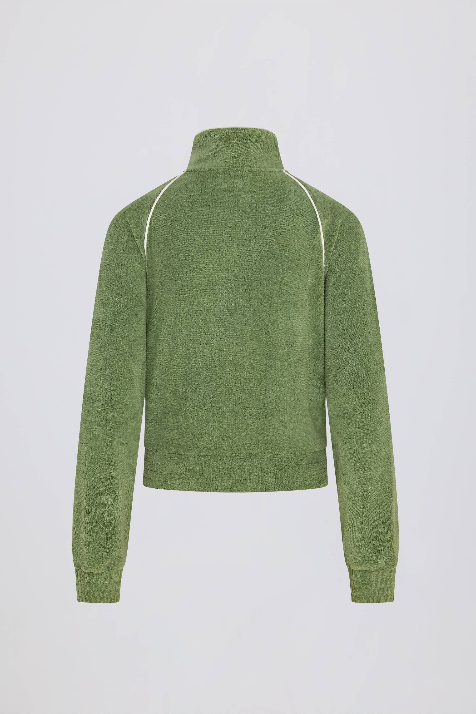Terry Towelling Zip-Up Cropped Sweatshirt in Jade