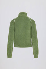 Terry Towelling Zip-Up Cropped Sweatshirt in Jade