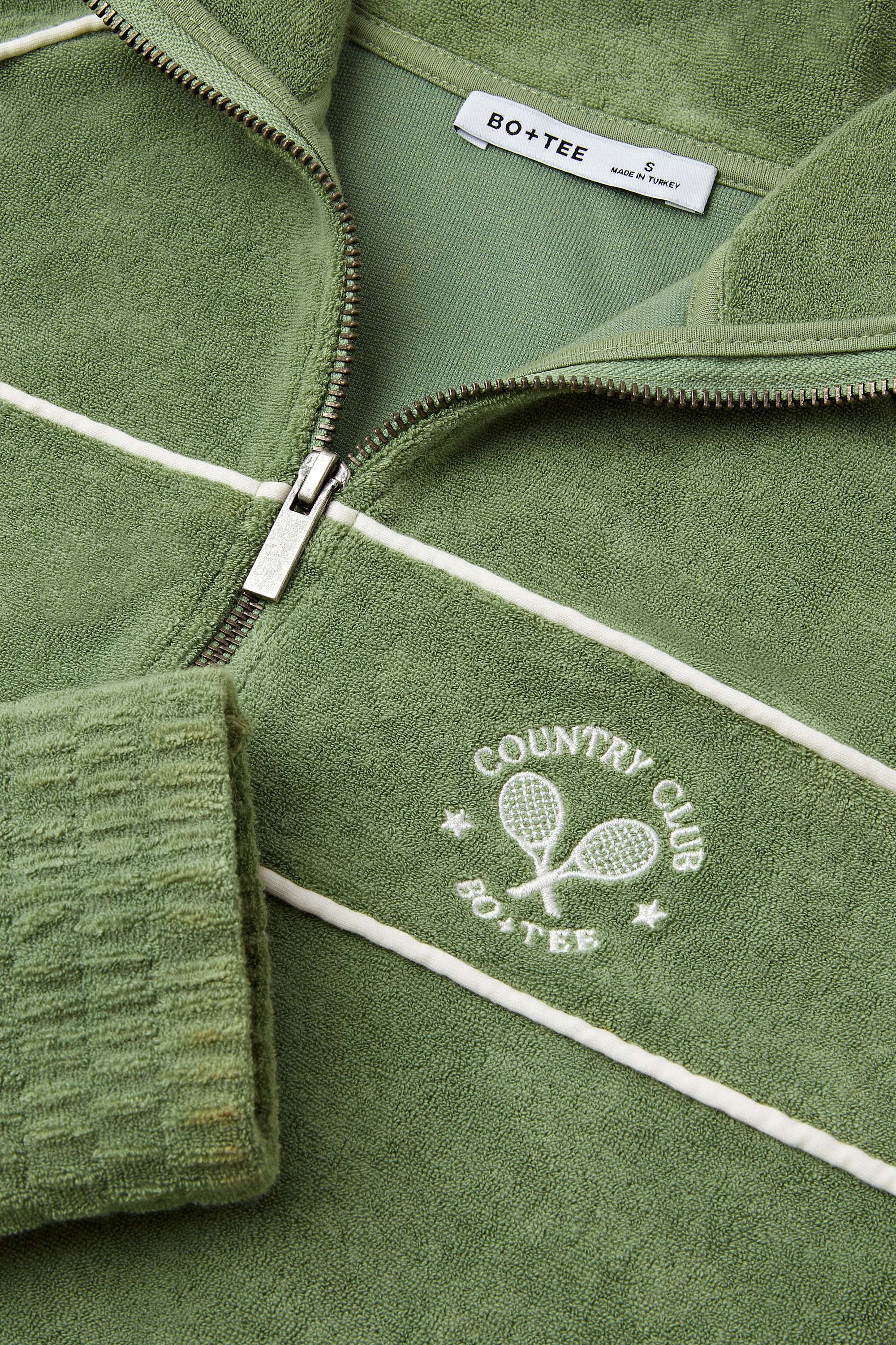 Terry Towelling Zip-Up Cropped Sweatshirt in Jade