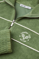Terry Towelling Zip-Up Cropped Sweatshirt in Jade