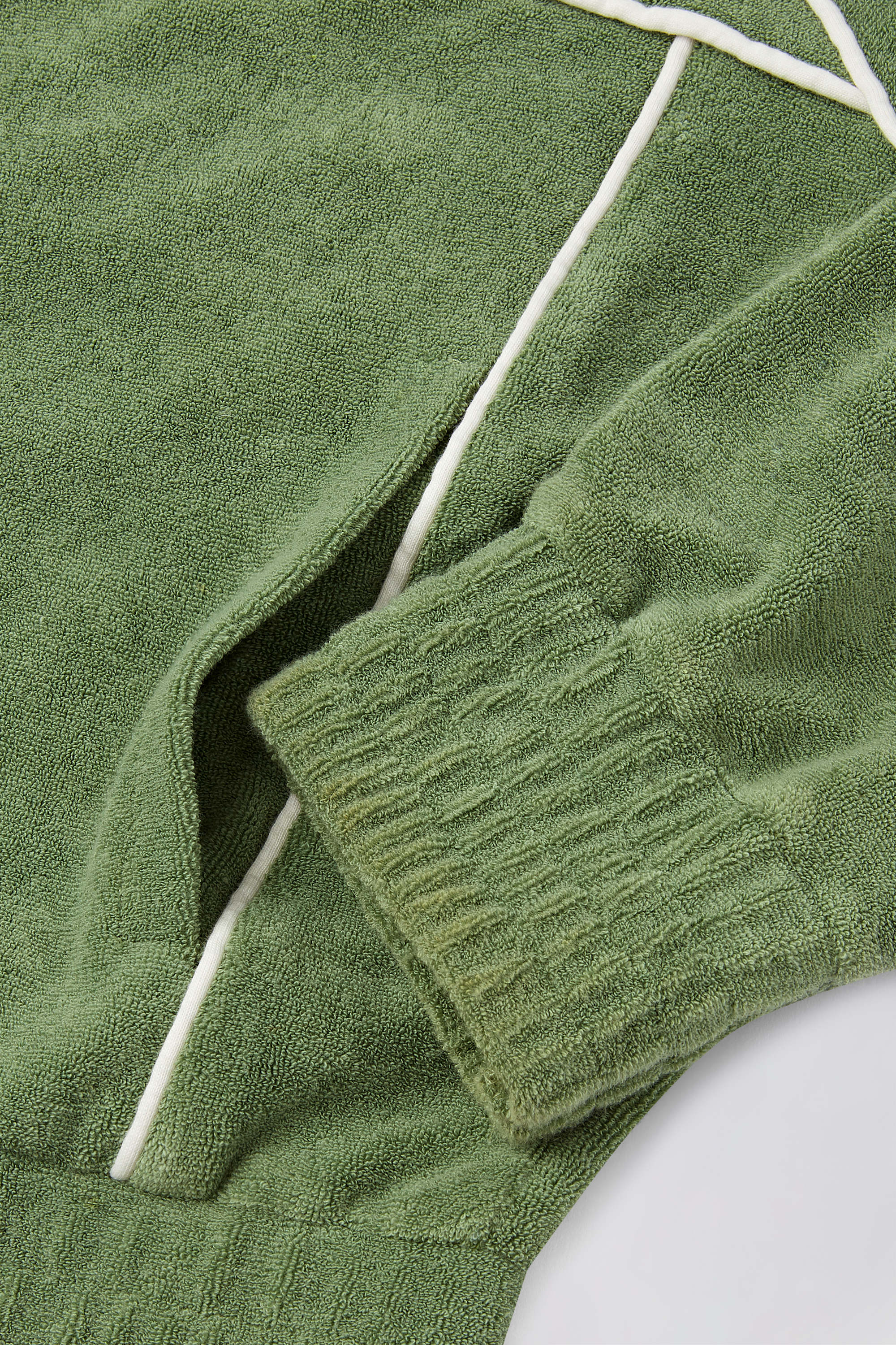 Terry Towelling Zip-Up Cropped Sweatshirt in Jade