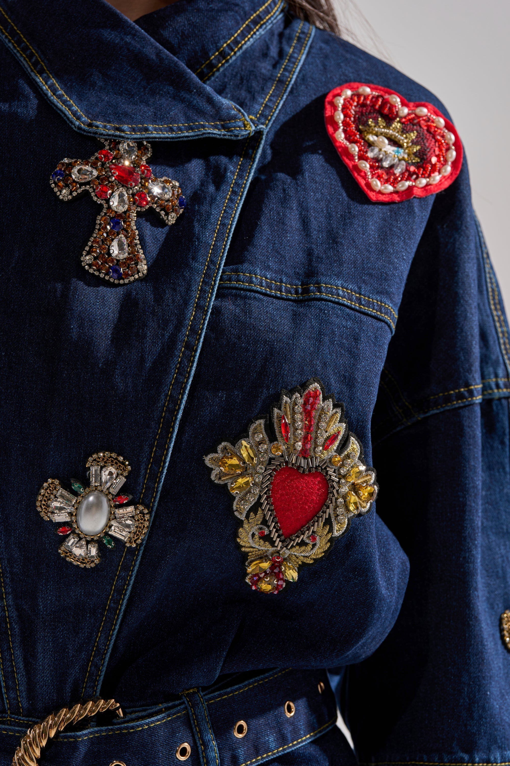 PRETTIEST PROBLEM DENIM PATCHWORK MINI DRESS