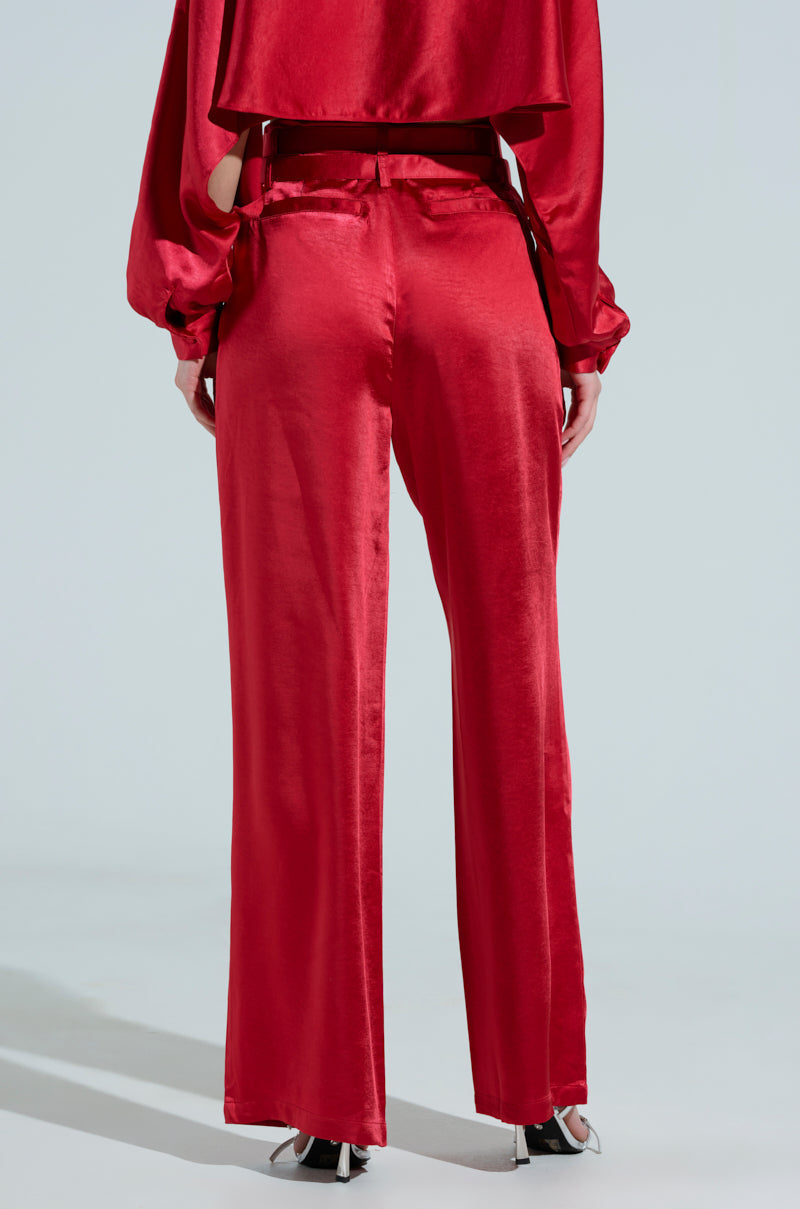 FEELIN THE LOVE BELTED SATIN TROUSER