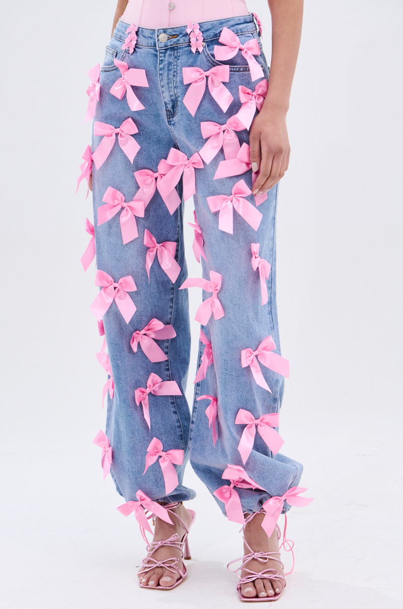 PRETTY IN PINK BOW DETAIL DENIM JEANS