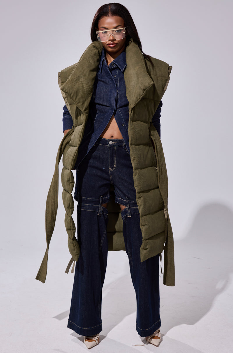PILOT JONES LONGLINE PUFFER VEST IN CROC SUEDE