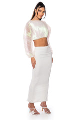 ANASTASIA IRIDESCENT CROPPED LONG SLEEVE TOP