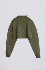 Cotton Jersey Acid Wash Cropped Sweatshirt in Light Green