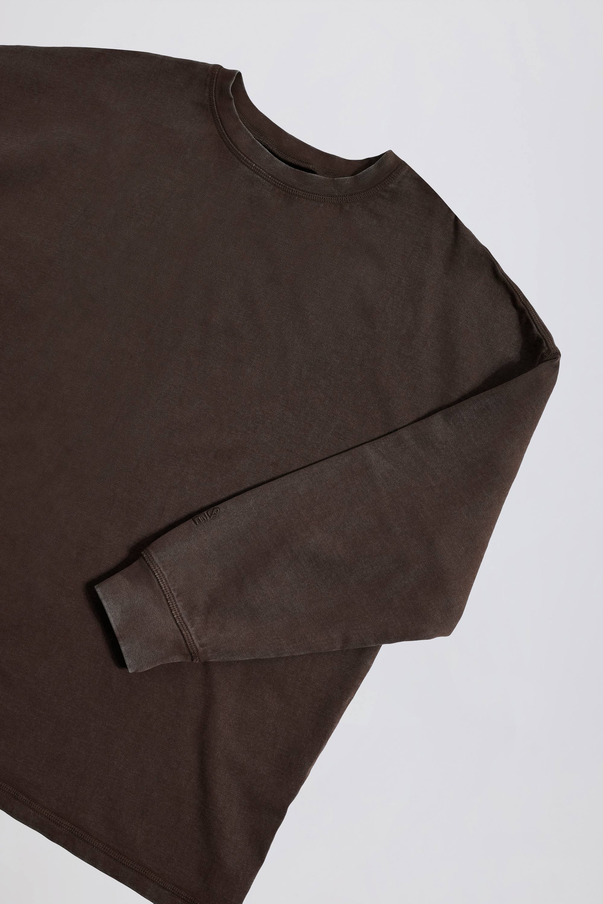 Acid Wash Long-Sleeve Oversized T-Shirt in Brown