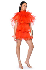 AURORA ORGANZA TIERED STATEMENT MINI DRESS